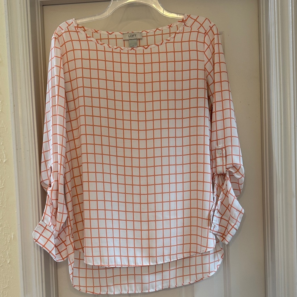 LOFT Orange Checkered Top